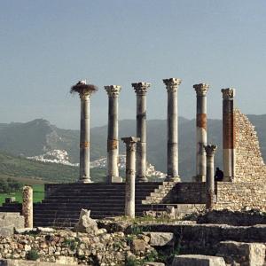 Volubilis Le Capitol Avec Moulay Idriss En Arriere Plan